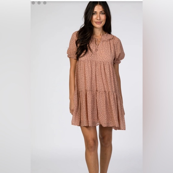 Merci Printed Front Tie Tier Dress | New No Tags | Size L | Color Dark Peach - Picture 3 of 10